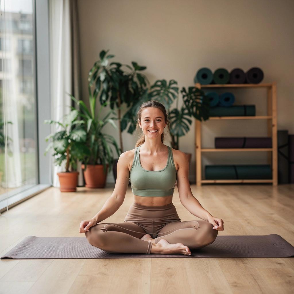 Una sesión de yoga en un estudio luminoso, con esterillas y accesorios de yoga.